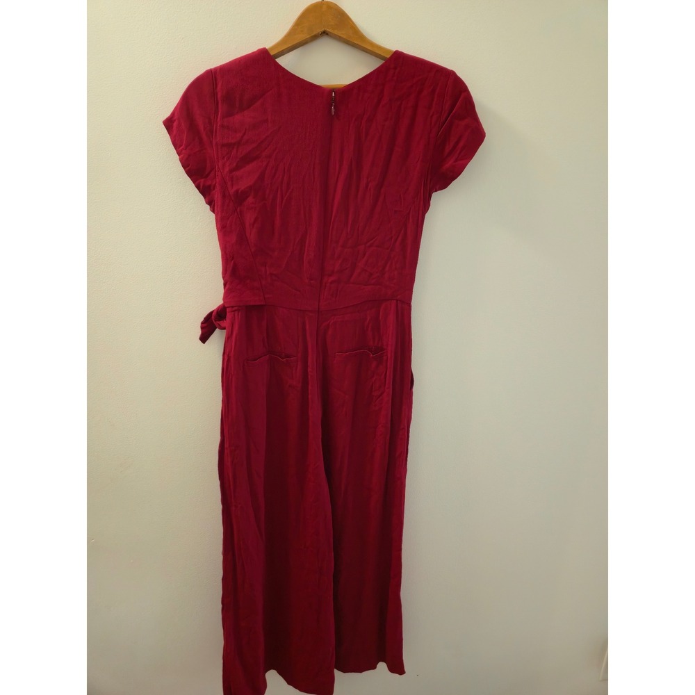Anthropologie Galatea Tie Front Jumpsuit Red Wide Leg Cropped Short Sleeve S - Picture 4 of 13